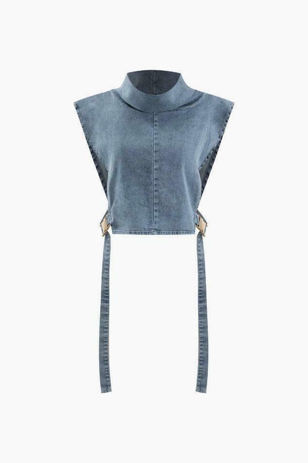 Y2K Denim Buckle Sleeveless Top - Coquette Aesthetic Grunge Style - Cute Pastel Goth Fashion