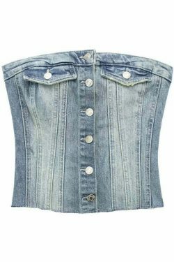Y2K Denim Crop Top featuring Tiago Strapless Design for Coquette Aesthetic Fashion