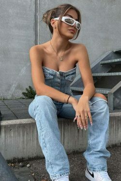 Y2K Denim Crop Top featuring Tiago Strapless Design for Coquette Aesthetic Fashion