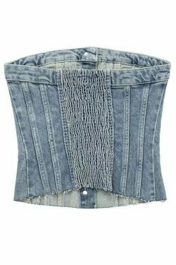 Y2K Denim Crop Top featuring Tiago Strapless Design for Coquette Aesthetic Fashion