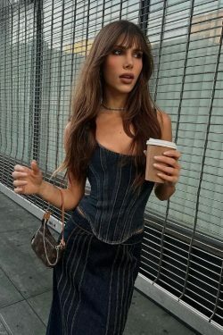 Y2K Denim Darling Bustier: Coquette Aesthetic Cargo Skirt & Pastel Goth Style