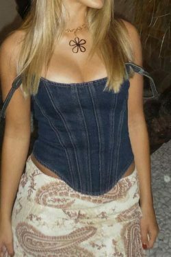 Y2K Denim Darling Bustier: Coquette Aesthetic Cargo Skirt & Pastel Goth Style