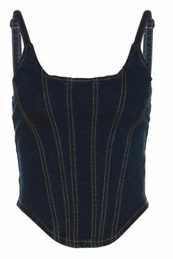 Y2K Denim Darling Bustier: Coquette Aesthetic Cargo Skirt & Pastel Goth Style