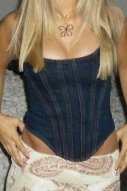 Y2K Denim Darling Bustier: Coquette Aesthetic Cargo Skirt & Pastel Goth Style
