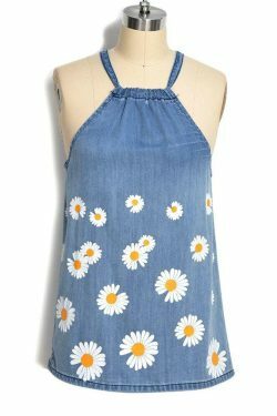 Y2K Denim Halter Cold Shoulder Shirt: Coquette Aesthetic Grunge Style, Cute Pastel Goth Fashion