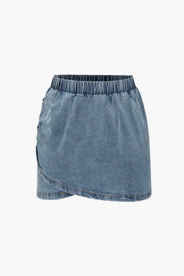 Y2K Denim Side Tie Tank Top & Wrap Mini Skirt Set - Coquette Aesthetic & Grunge Style