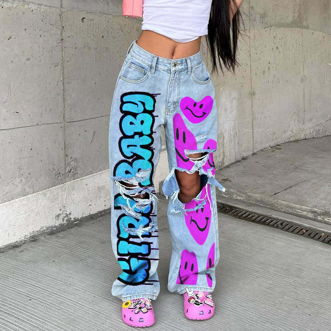 Y2K Denim Smilie Hoco Pants: Coquette Aesthetic Cargo Skirt for Women