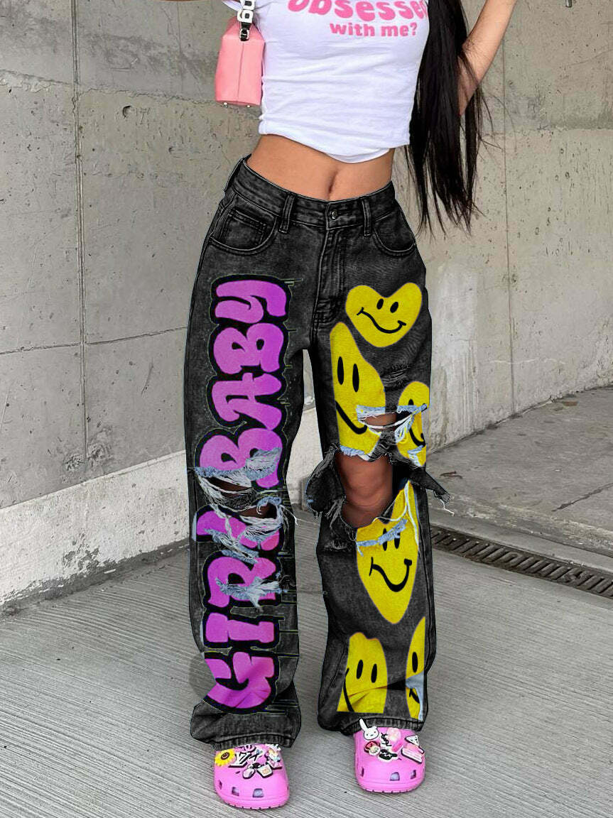 Y2K Denim Smilie Hoco Pants: Coquette Aesthetic Cargo Skirt for Women