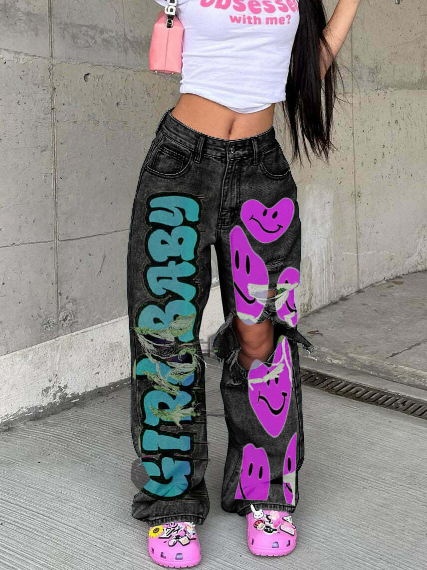 Y2K Denim Smilie Hoco Pants: Coquette Aesthetic Cargo Skirt for Women