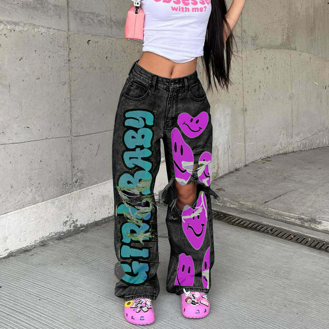 Y2K Denim Smilie Hoco Pants: Coquette Aesthetic Cargo Skirt for Women