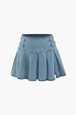 Y2K Denim Strapless Top & Pleated Mini Skirt Set - Coquette Aesthetic Fashion