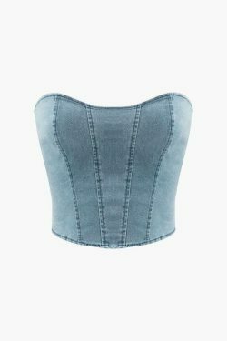 Y2K Denim Strapless Top & Pleated Mini Skirt Set - Coquette Aesthetic Fashion