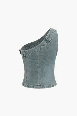 Y2K Denim Tank Top: Coquette Aesthetic with Grunge Style, Pastel Goth Vibe, and Vintage Flair