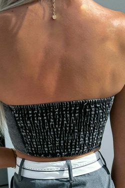 Y2K Denim Tie & Tube Tango Top: Coquette Aesthetic Grunge Style Cute Tops & Cargo Skirt