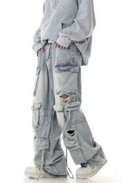 Y2K Destroyed Baggy Cargo Jeans: Ultimate Women's Fashion Statement