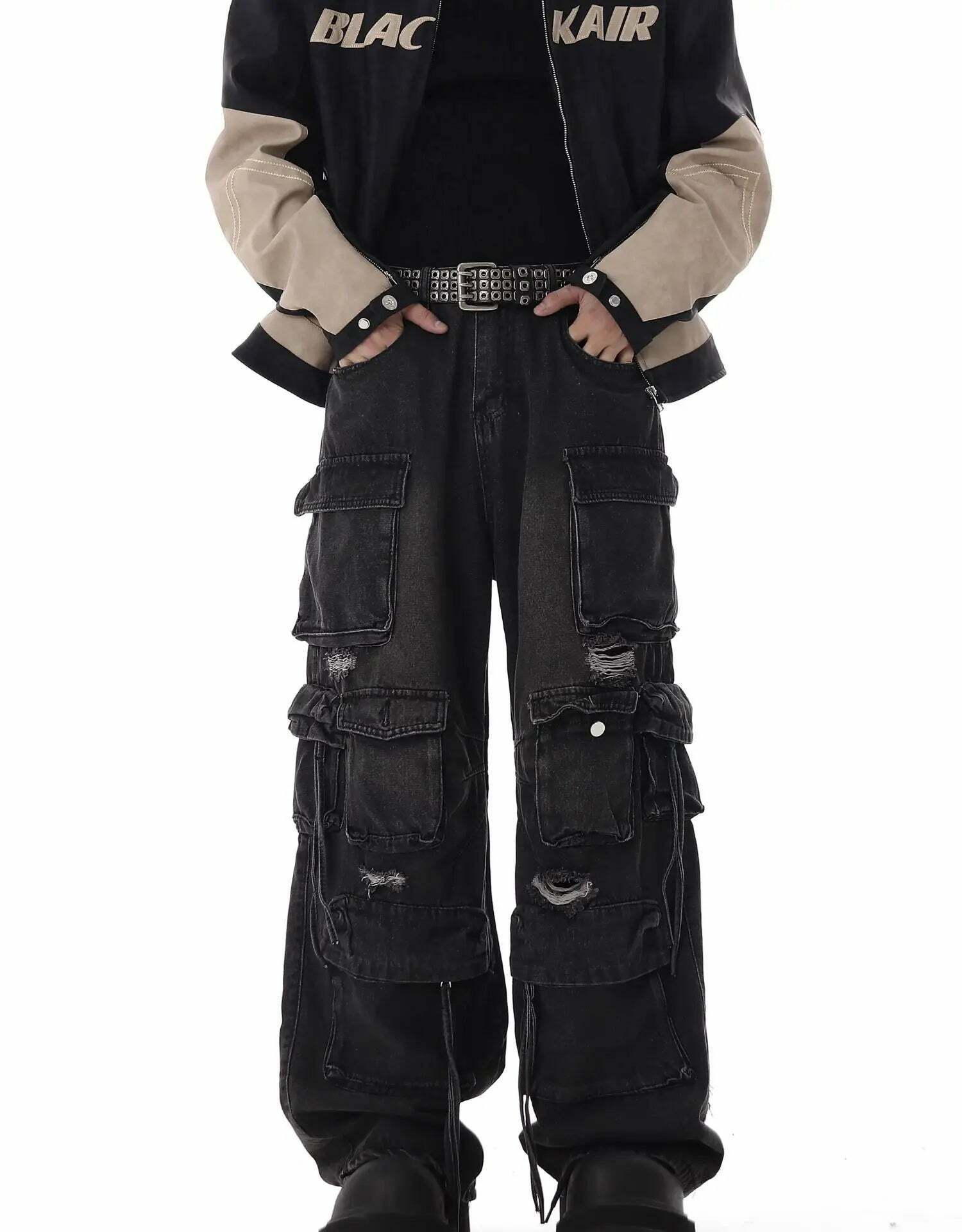 Y2K Destroyed Baggy Cargo Jeans: Ultimate Women's Fashion Statement Y2K Destroyed Baggy Cargo Jeans: Ultimate Women's Fashion Statement