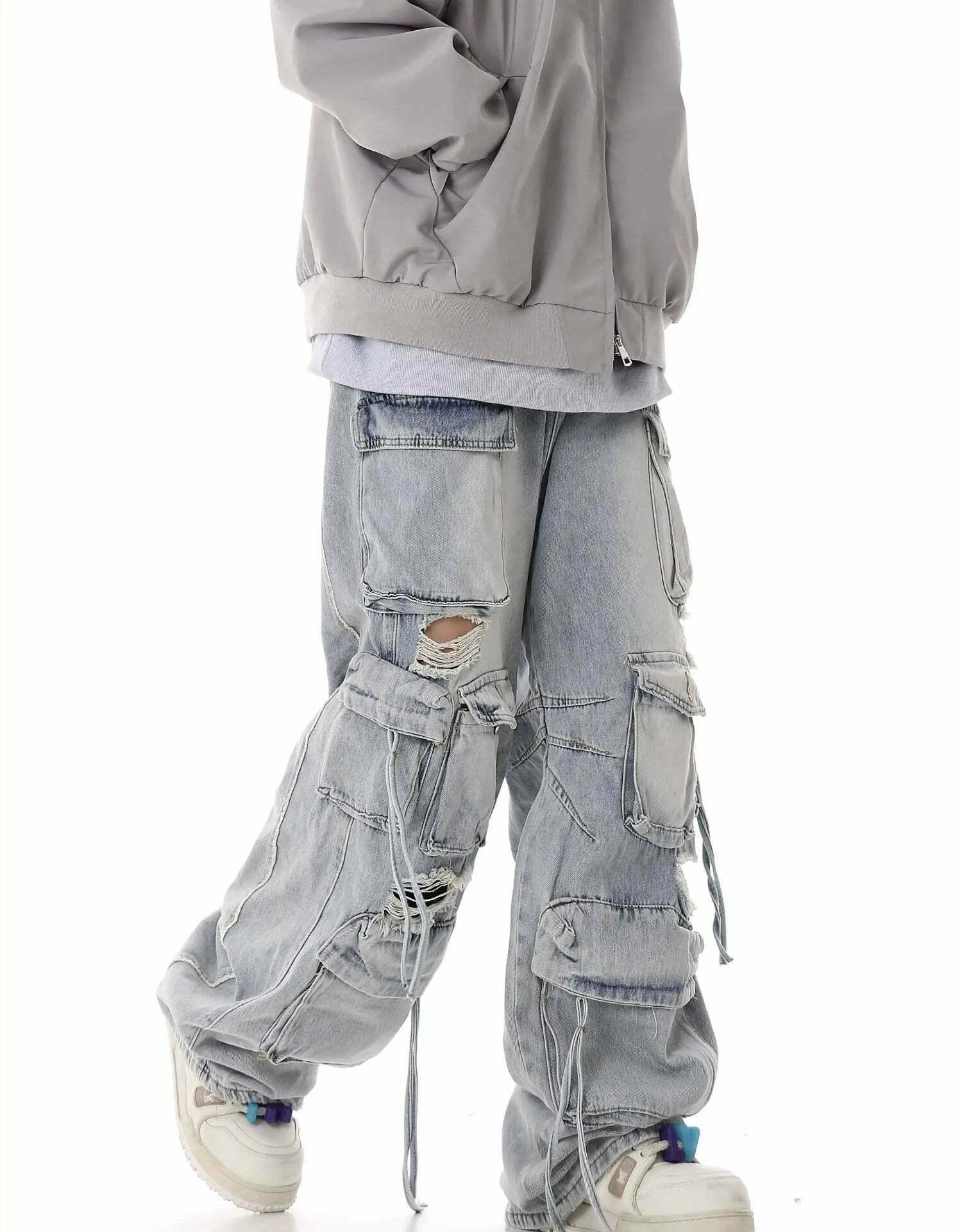 Y2K Destroyed Baggy Cargo Jeans: Ultimate Women's Fashion Statement Y2K Destroyed Baggy Cargo Jeans: Ultimate Women's Fashion Statement