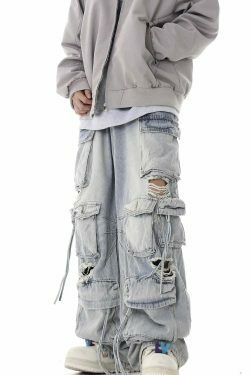 Y2K Destroyed Baggy Cargo Jeans: Ultimate Women's Fashion Statement