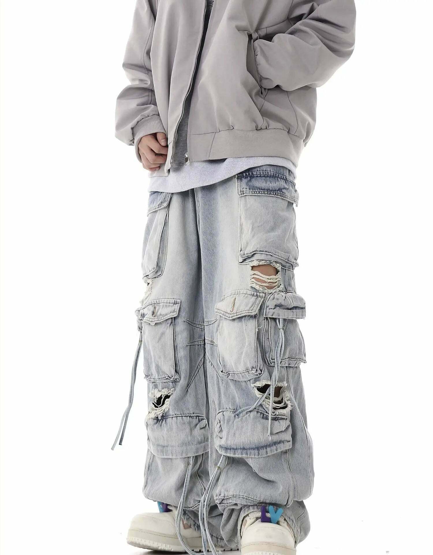 Y2K Destroyed Baggy Cargo Jeans: Ultimate Women's Fashion Statement Y2K Destroyed Baggy Cargo Jeans: Ultimate Women's Fashion Statement