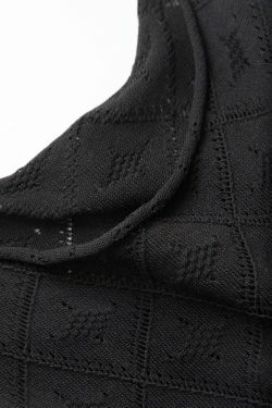 Y2K Diamond Crochet Knit Slit Sleeveless Dress - Coquette Aesthetic Fashion Statement