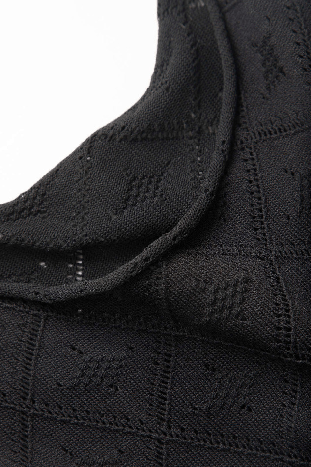 Y2K Diamond Crochet Knit Slit Sleeveless Dress - Coquette Aesthetic Fashion Statement