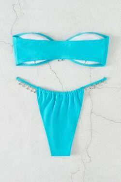 Y2K Diamond Pendant Tube Top Beach Swimsuit - Niche Women's Fashion