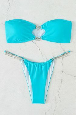 Y2K Diamond Pendant Tube Top Beach Swimsuit - Niche Women's Fashion