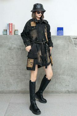 Y2K Distressed Denim Jacket: Coquette Grunge Aesthetic, Cute Tops, Cargo