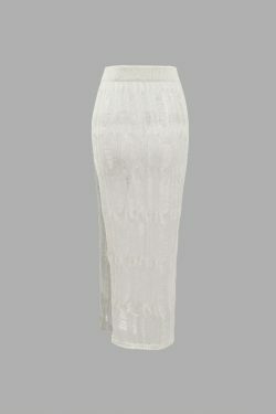 Y2K Distressed Knit Halter Cami Top & Slit Skirt Set - Coquette Aesthetic Fashion