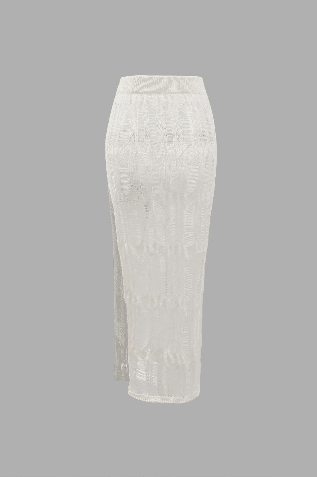 Y2K Distressed Knit Halter Cami Top & Slit Skirt Set - Coquette Aesthetic Fashion