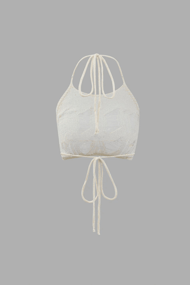 Y2K Distressed Knit Halter Cami Top & Slit Skirt Set - Coquette Aesthetic Fashion