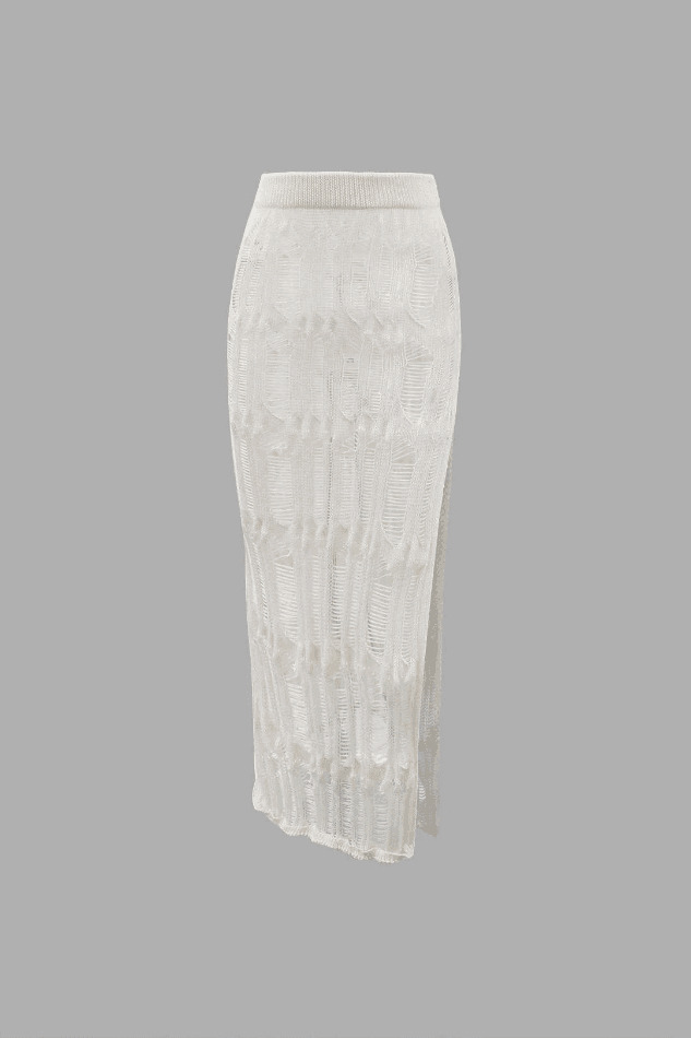 Y2K Distressed Knit Halter Cami Top & Slit Skirt Set - Coquette Aesthetic Fashion