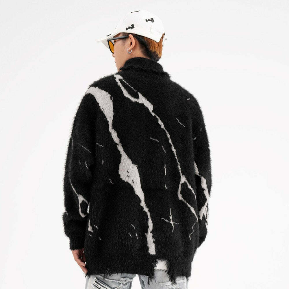 Y2K Distressed Lace-Up Mohair Sweater: Coquette Aesthetic with Grunge Style & Pastel Goth Vibe Y2K Distressed Lace-Up Mohair Sweater: Coquette Aesthetic with Grunge Style & Pastel Goth Vibe