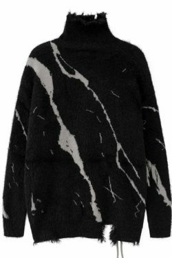 Y2K Distressed Lace-Up Mohair Sweater: Coquette Aesthetic with Grunge Style & Pastel Goth Vibe