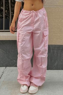 Y2K Drawstring Cargo Pants: Baggy Style for Women's Fashion Aesthetics