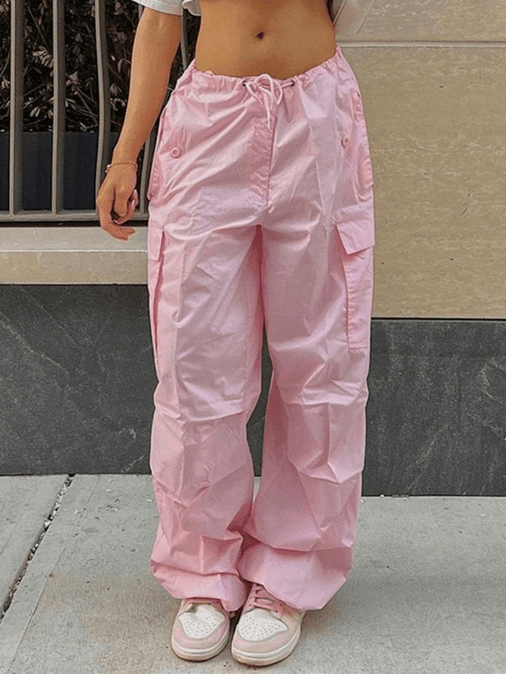 Y2K Drawstring Cargo Pants: Baggy Style for Women's Fashion Aesthetics