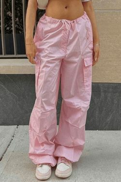 Y2K Drawstring Cargo Pants: Baggy Style for Women's Fashion Aesthetics