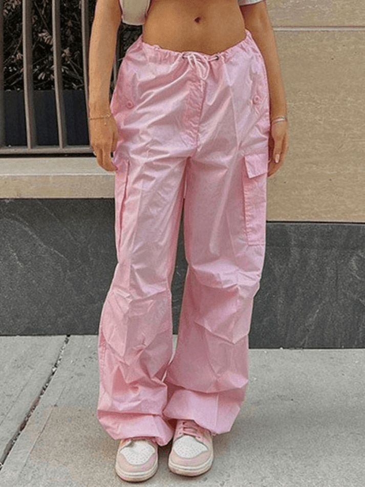 Y2K Drawstring Cargo Pants: Baggy Style for Women's Fashion Aesthetics