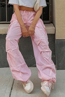 Y2K Drawstring Cargo Pants: Baggy Style for Women's Fashion Aesthetics