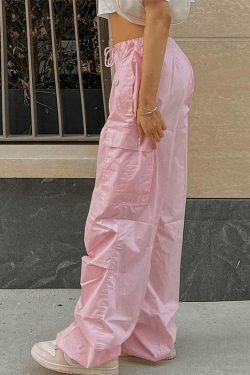 Y2K Drawstring Cargo Pants: Baggy Style for Women's Fashion Aesthetics