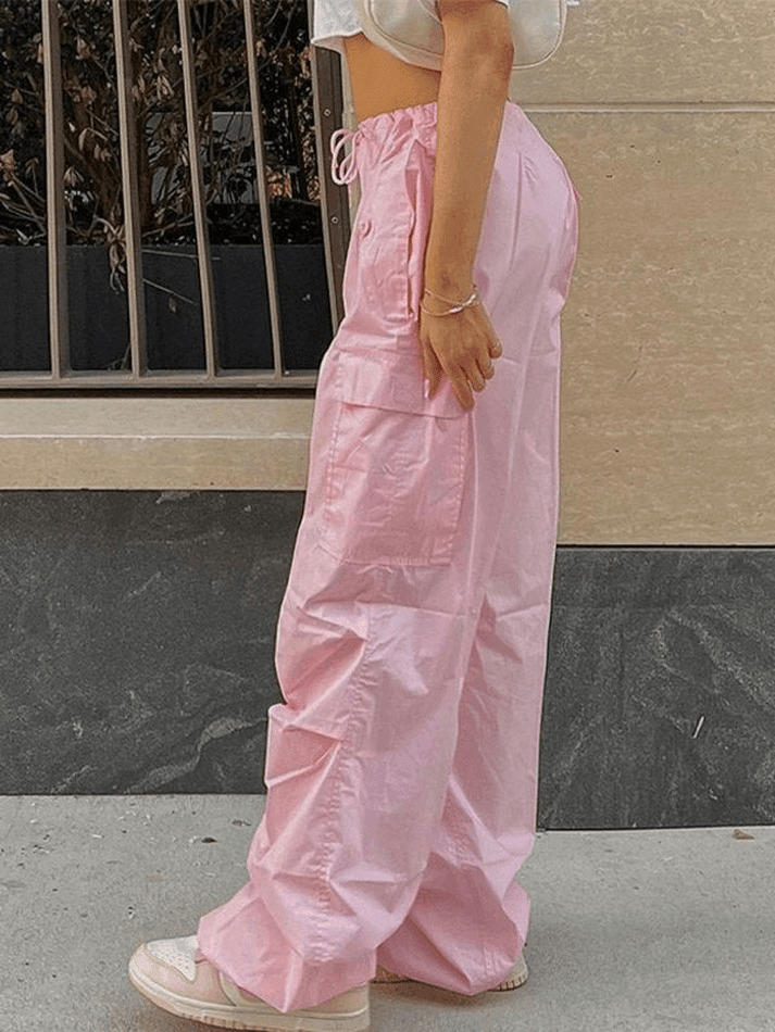 Y2K Drawstring Cargo Pants: Baggy Style for Women's Fashion Aesthetics