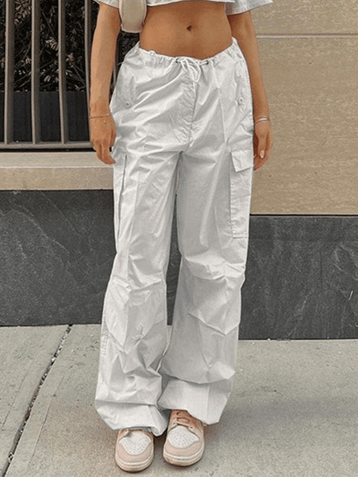Y2K Drawstring Cargo Pants: Baggy Style for Women's Fashion Aesthetics