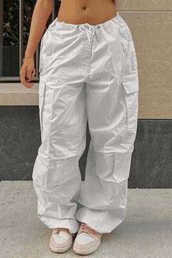 Y2K Drawstring Cargo Pants: Baggy Style for Women's Fashion Aesthetics