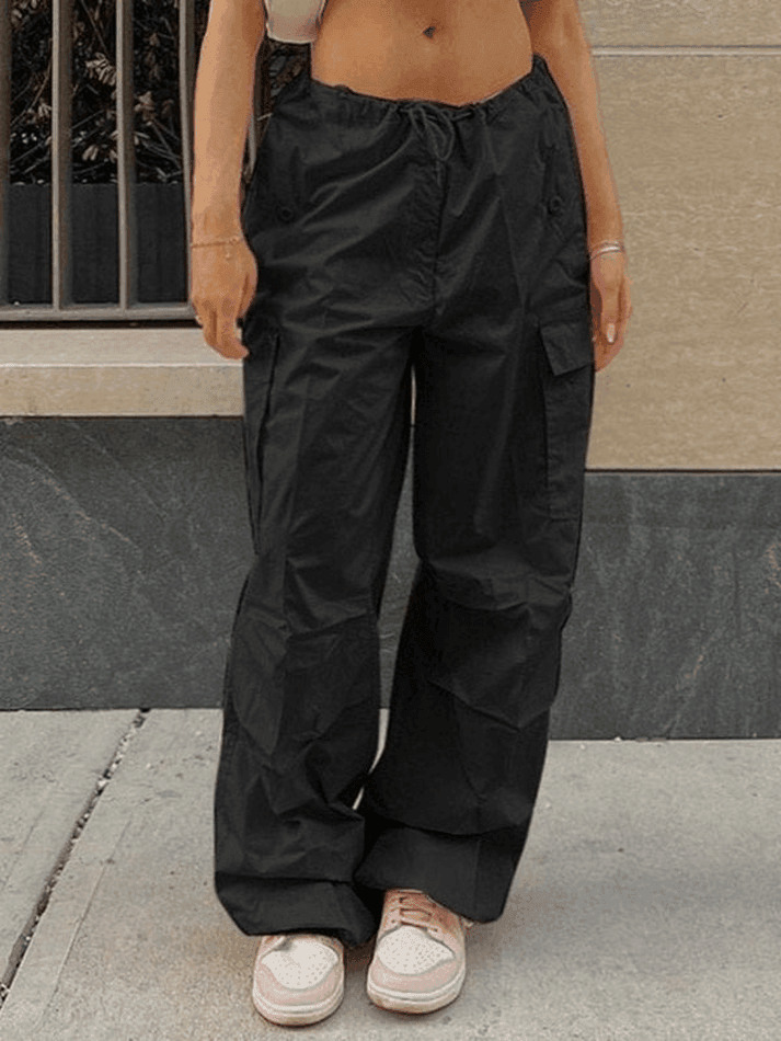 Y2K Drawstring Cargo Pants: Baggy Style for Women's Fashion Aesthetics