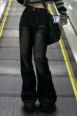 Y2K Fashion: Black Washed Flare Loose Boyfriend Jeans for Women