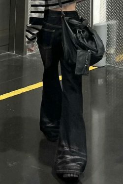 Y2K Fashion: Black Washed Flare Loose Boyfriend Jeans for Women