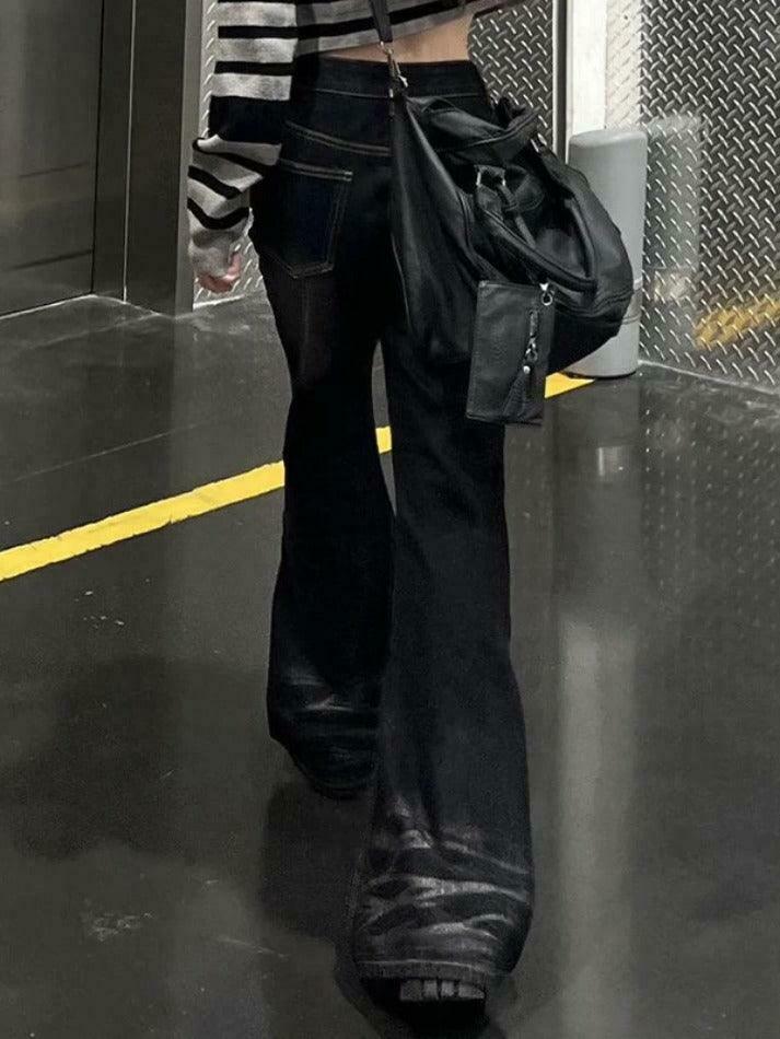 Y2K Fashion: Black Washed Flare Loose Boyfriend Jeans for Women Y2K Fashion: Black Washed Flare Loose Boyfriend Jeans for Women