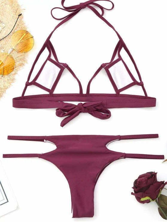 Y2K Fashion Bralette Cut Out Bikini - Coquette Aesthetic Grunge Style Cute Tops & Cargo Skirt Y2K Fashion Bralette Cut Out Bikini - Coquette Aesthetic Grunge Style Cute Tops & Cargo Skirt