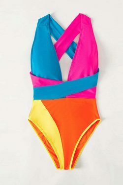 Y2K Fashion Color-Matching Lace-Up Backless One-Piece Swimsuit - Niche Women's Coquette Aesthetic