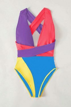 Y2K Fashion Color-Matching Lace-Up Backless One-Piece Swimsuit - Niche Women's Coquette Aesthetic